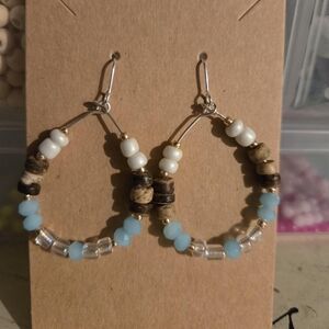 Handmade drop boho earrings with silver fish hook back